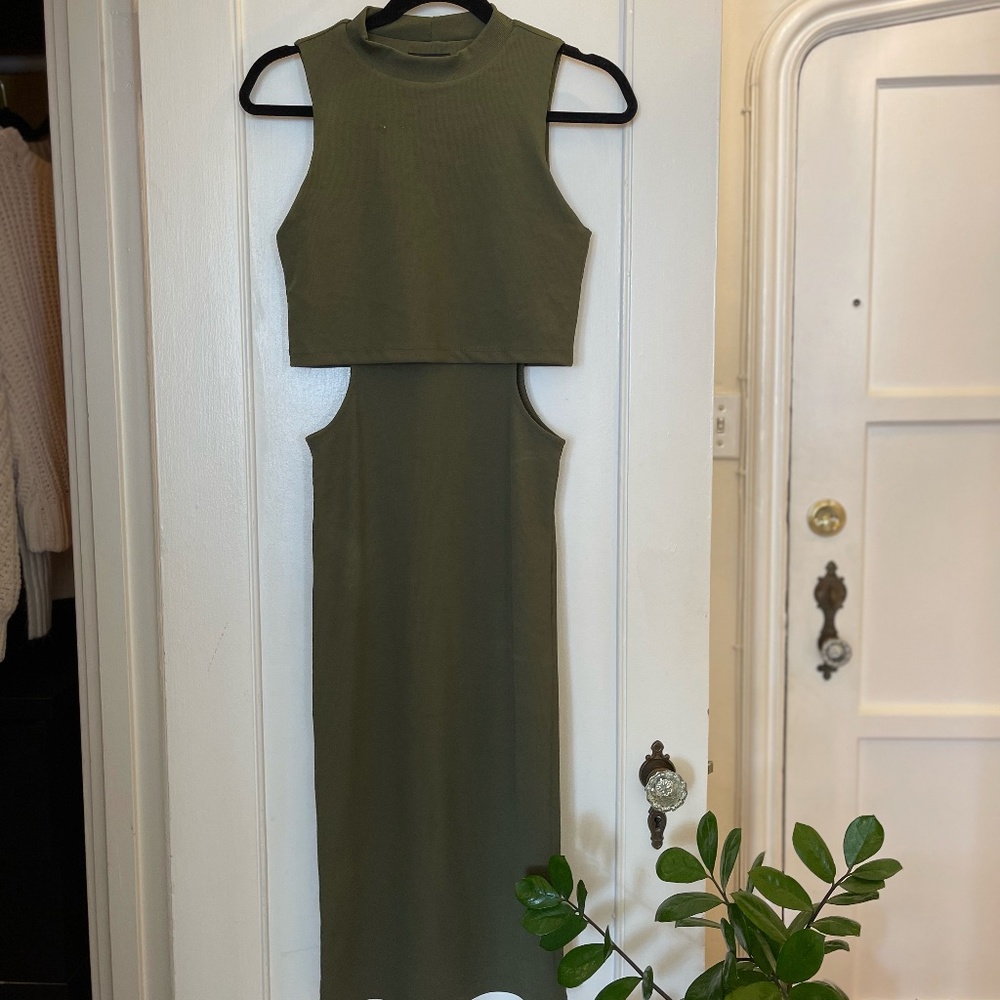 Topshop Green Cutout Midi Dress